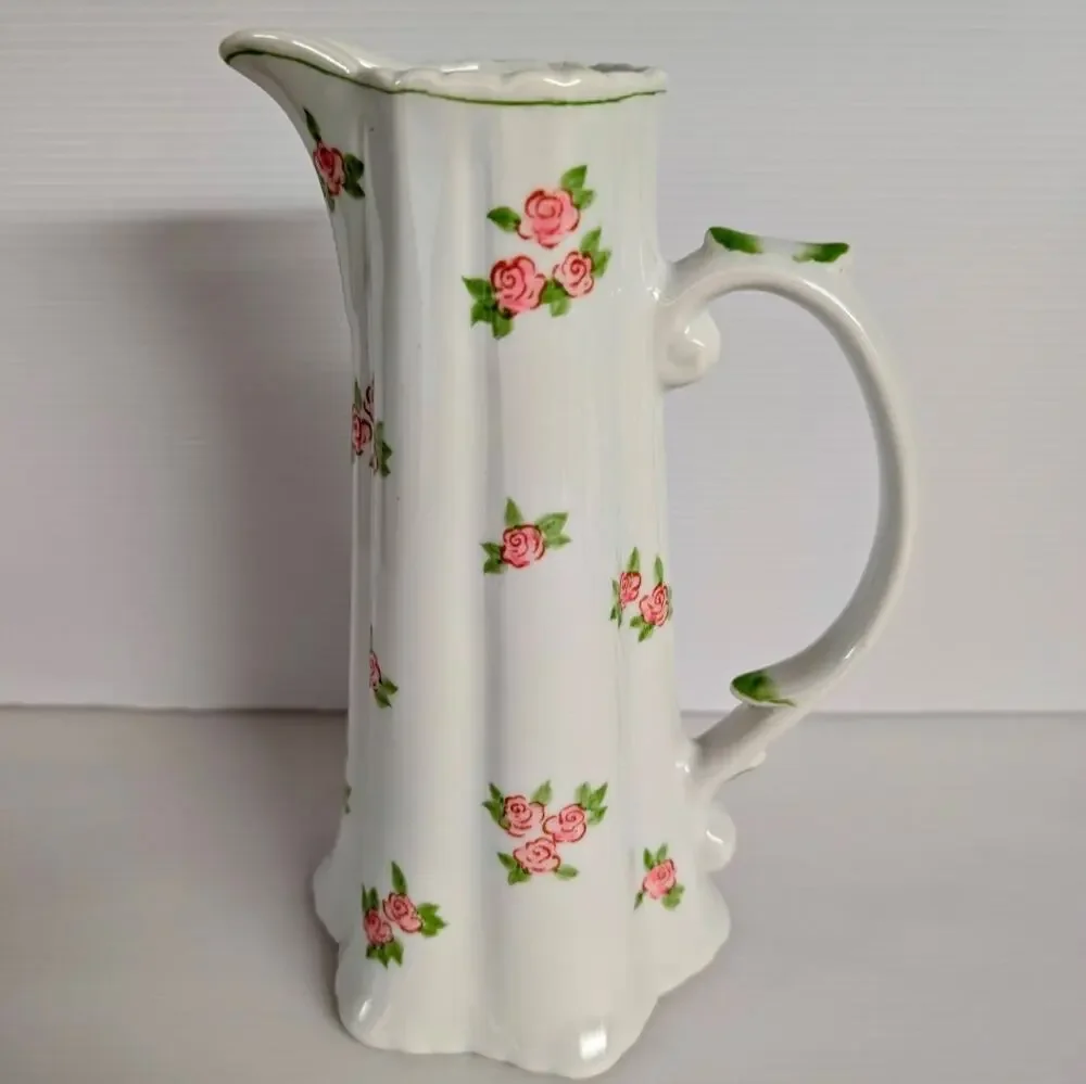 Andrea by Sadek Porcelain Pitcher Vase – Pink Roses Cottage Style 8-inch